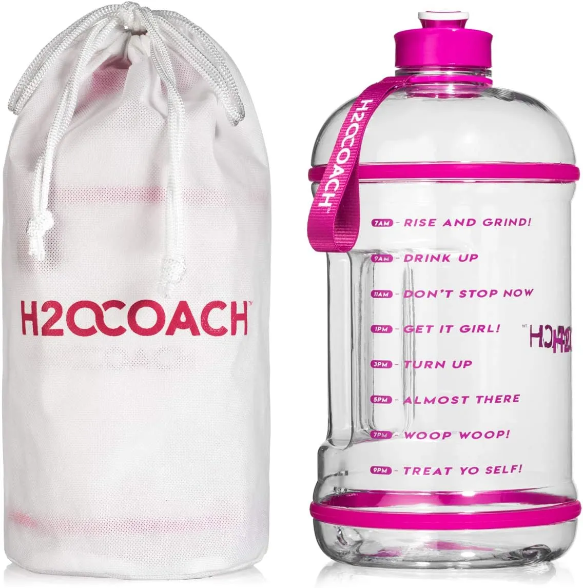 1 Gallon Sports Water Bottle with Time Marker | Motivational 3.79 Liters, Reusable BPA Free Jug (128 oz) | Pretty N Pink