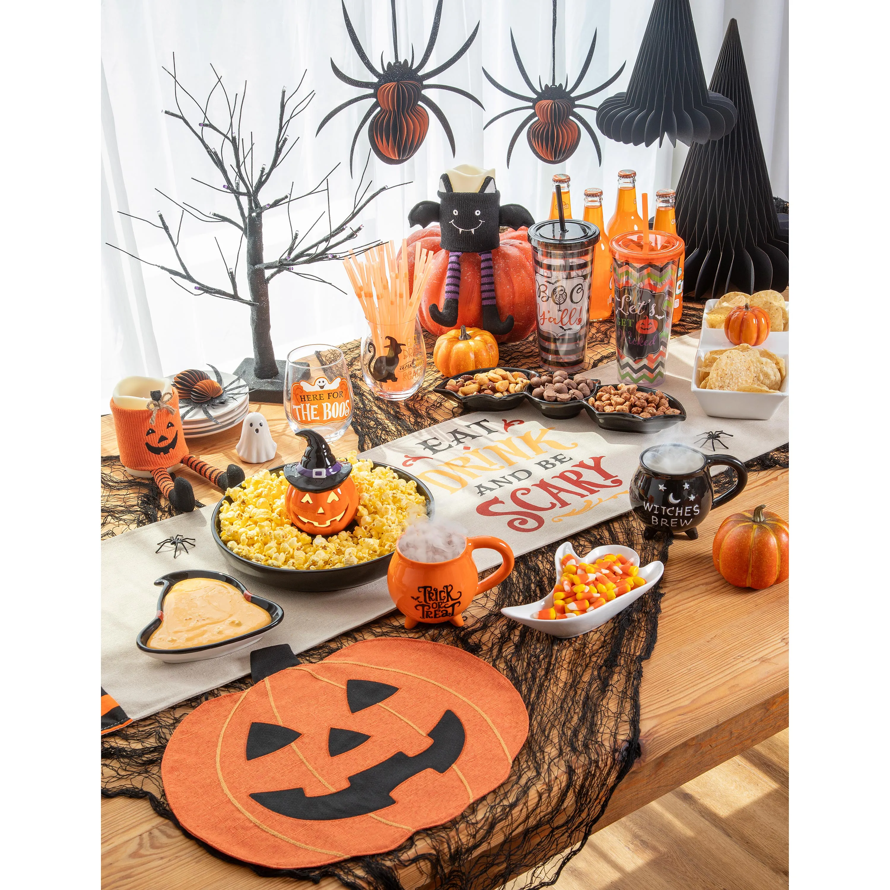 10.25" LED Ceramic Serving Platter, Jack-O-Lantern Pumpkin Witch