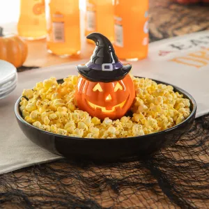 10.25" LED Ceramic Serving Platter, Jack-O-Lantern Pumpkin Witch