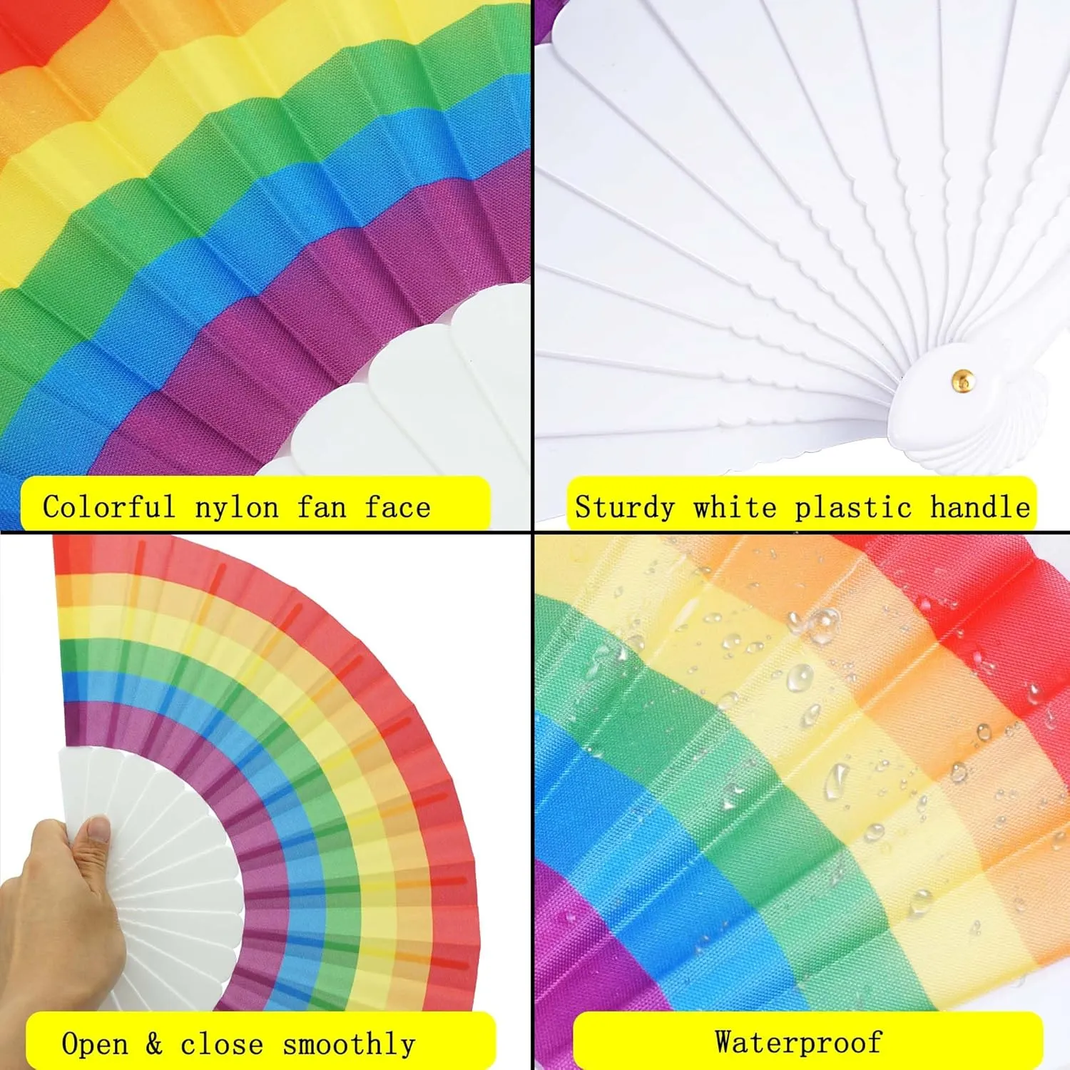 12 Pack Rainbow Folding Fans Pride Decorations Pride Fan Gay Lesbian Wedding Pride Decor LGBT Pride Month Parade Accessories Party Favors Stuff Hand Fans for Women Men, Horizontal Rainbow White