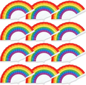 12 Pack Rainbow Folding Fans Pride Decorations Pride Fan Gay Lesbian Wedding Pride Decor LGBT Pride Month Parade Accessories Party Favors Stuff Hand Fans for Women Men, Horizontal Rainbow White