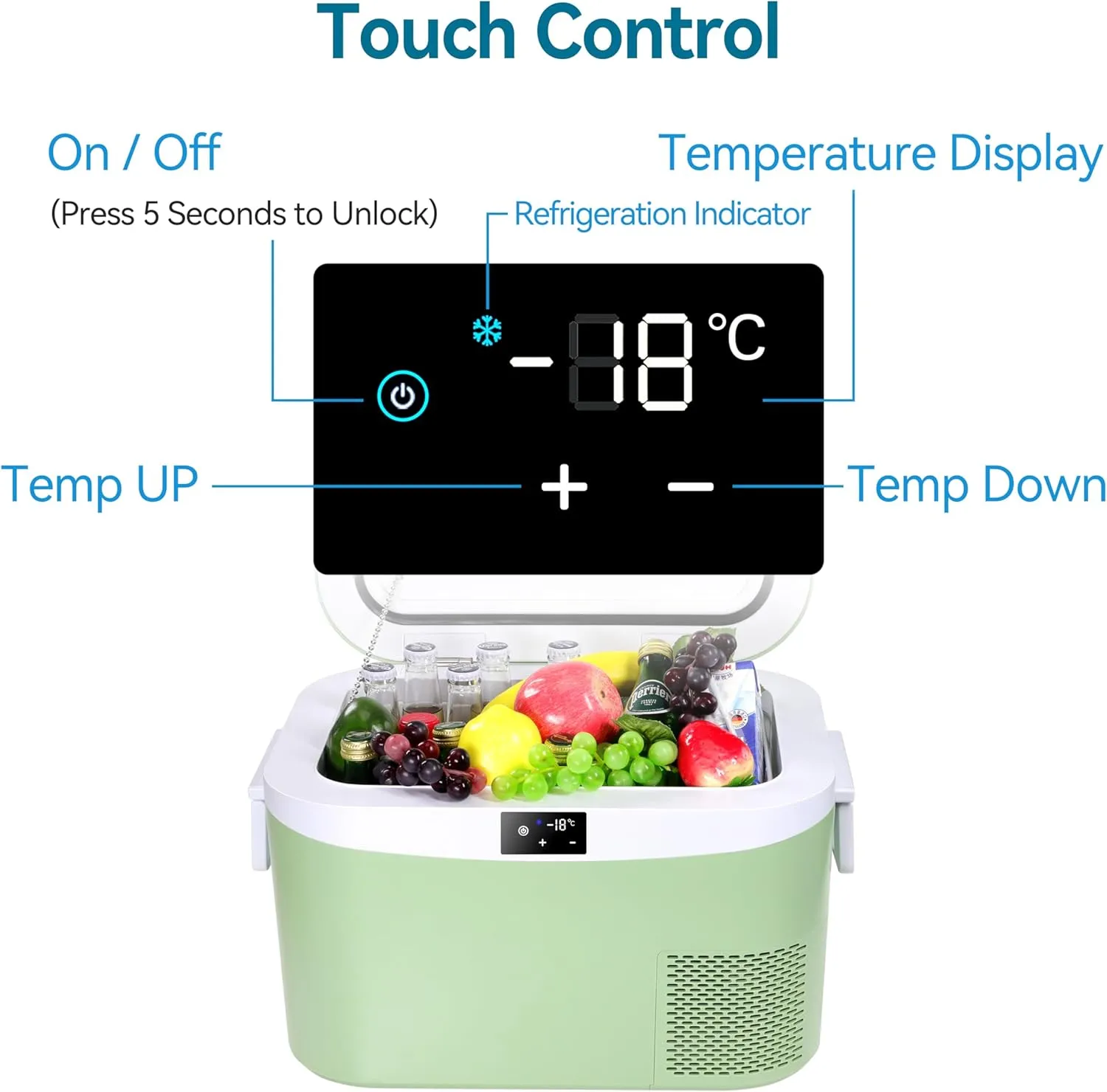 12 Volt Refrigerator Portable Car Freezer 13.5 Quart (12.8 Liter) Compressor Cooler 12V/24V DC 110～240 Volt AC for Truck Van RV Camper SUV Boat Travel Camping Road Trips Tailgating -18℃~ 15℃
