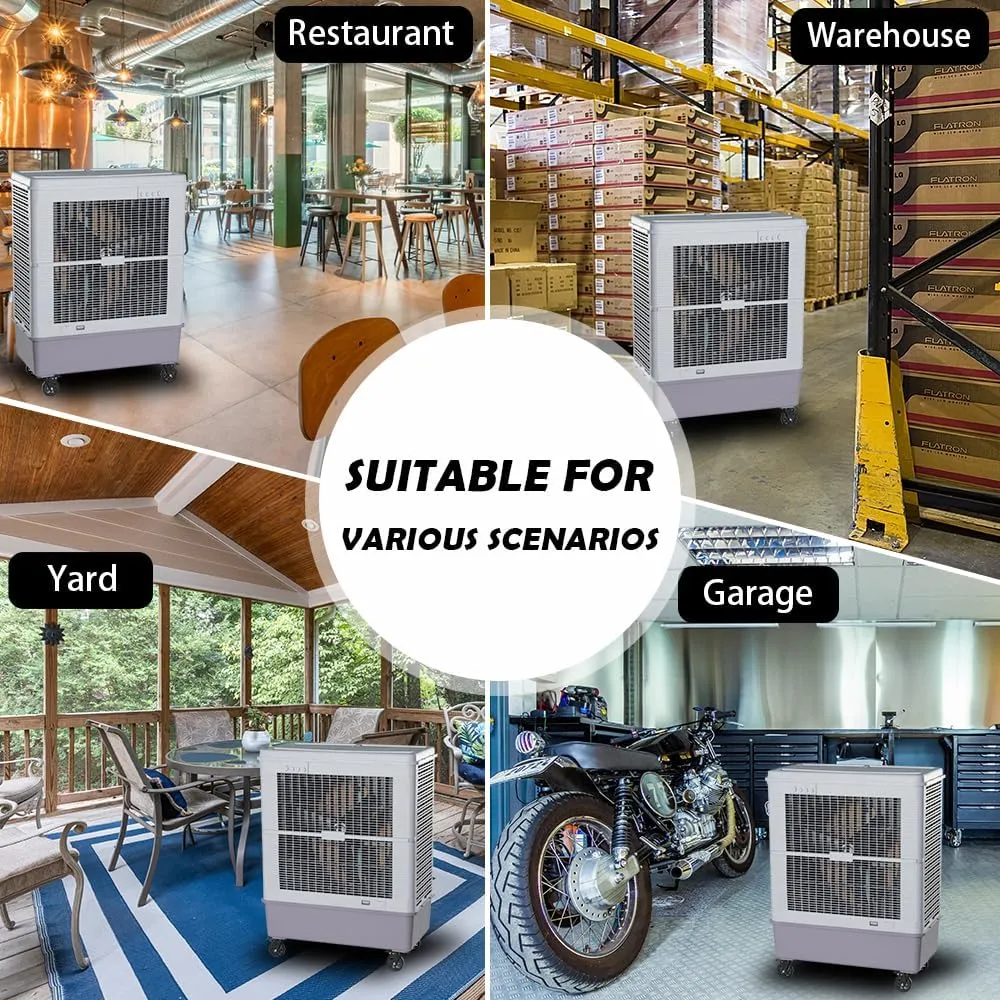 12000 CFM Evaporative Cooler 59", 160L- - 42.3 Gal Tank, 90°Oscillation, 450W 6 Speeds Swamp Water Cooler 120V, Industrial Strength Swamp Cooler for Outdoor Commercial Factories - Gray