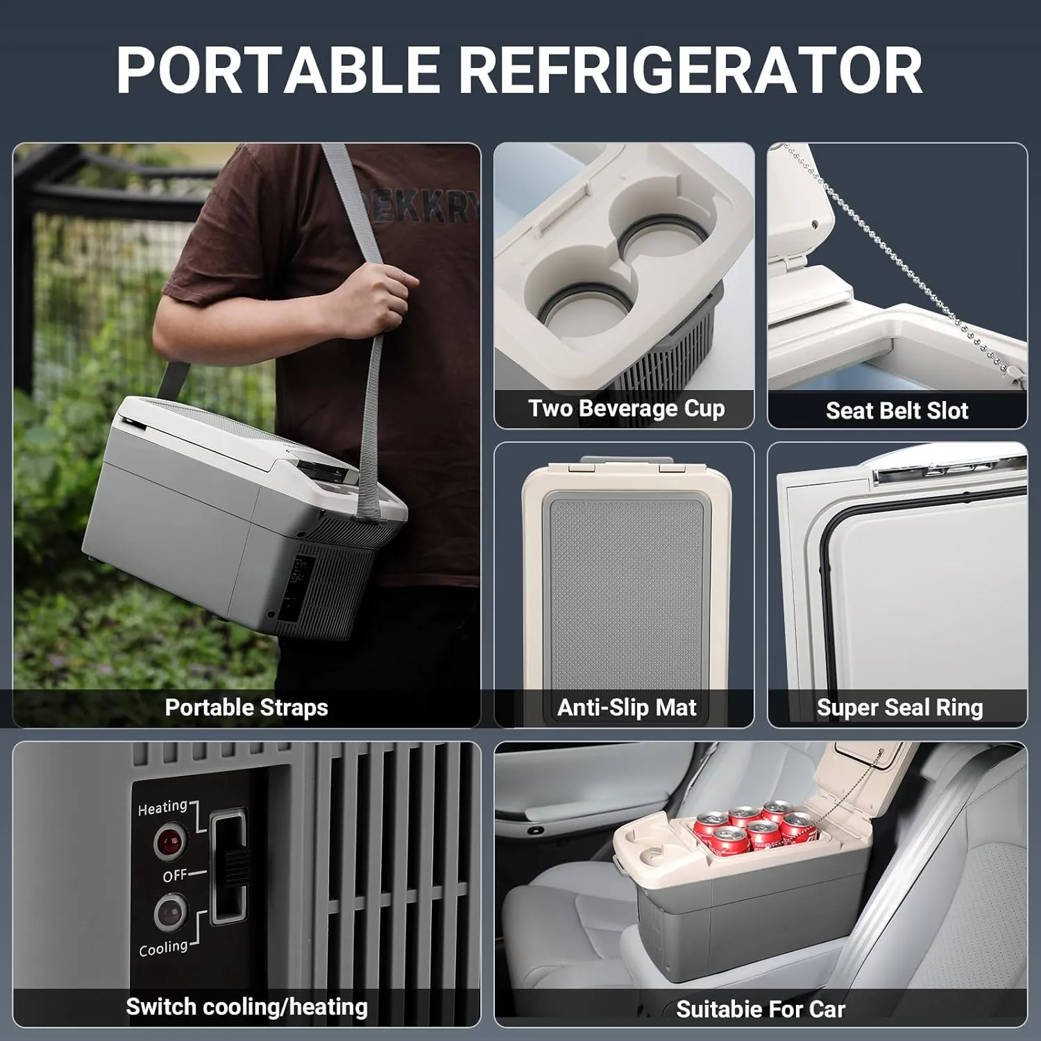 12V Car Refrigerator Cooler/Warmer 6 Quart (6L), 12 Volt DC &110V AC, Electric Car Fridge Portable Compact Camping Cooler Thermoelectric 12V Small Fridge for Car,RV,Camping (Grey)