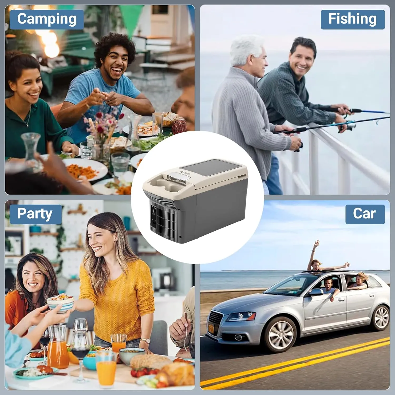 12V Car Refrigerator Cooler/Warmer 6 Quart (6L), 12 Volt DC &110V AC, Electric Car Fridge Portable Compact Camping Cooler Thermoelectric 12V Small Fridge for Car,RV,Camping (Grey)