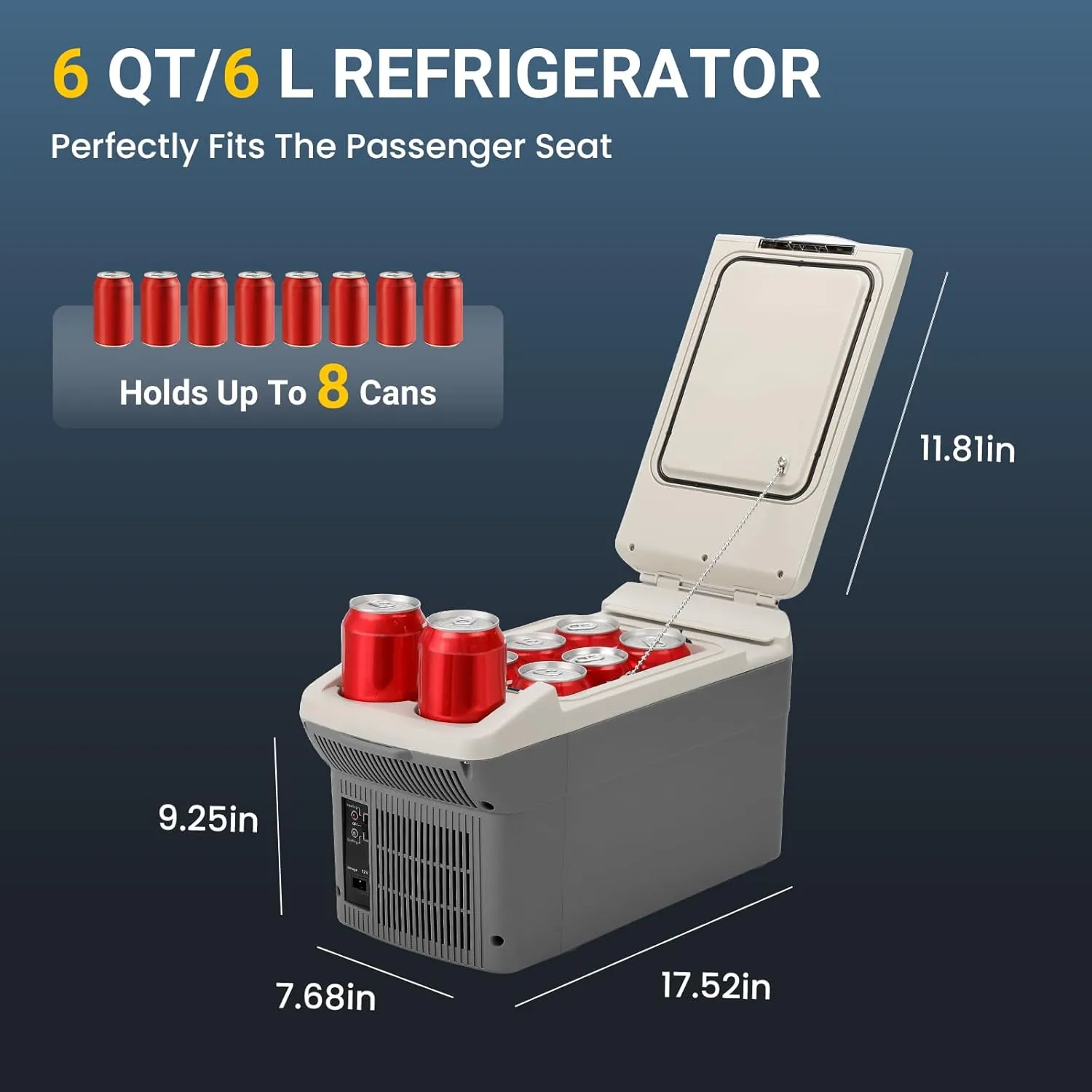 12V Car Refrigerator Cooler/Warmer 6 Quart (6L), 12 Volt DC &110V AC, Electric Car Fridge Portable Compact Camping Cooler Thermoelectric 12V Small Fridge for Car,RV,Camping (Grey)
