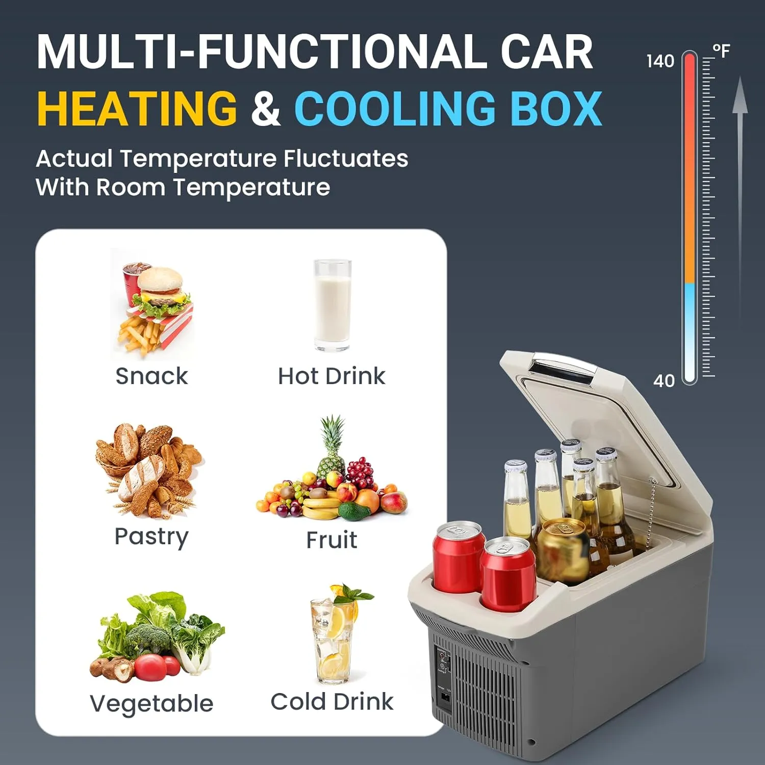12V Car Refrigerator Cooler/Warmer 6 Quart (6L), 12 Volt DC &110V AC, Electric Car Fridge Portable Compact Camping Cooler Thermoelectric 12V Small Fridge for Car,RV,Camping (Grey)