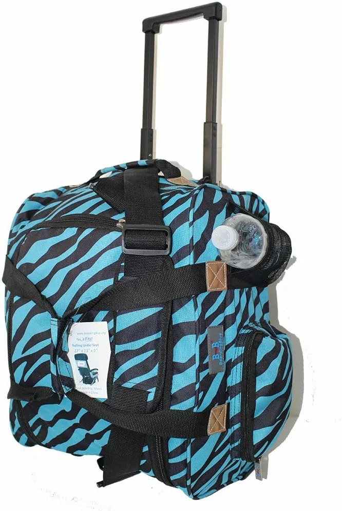 17" Rolling Personal Item Under Seat Luggage For Virgin Australian, Sun Country, Alaska, Delta Airlines (Blue Zebra)