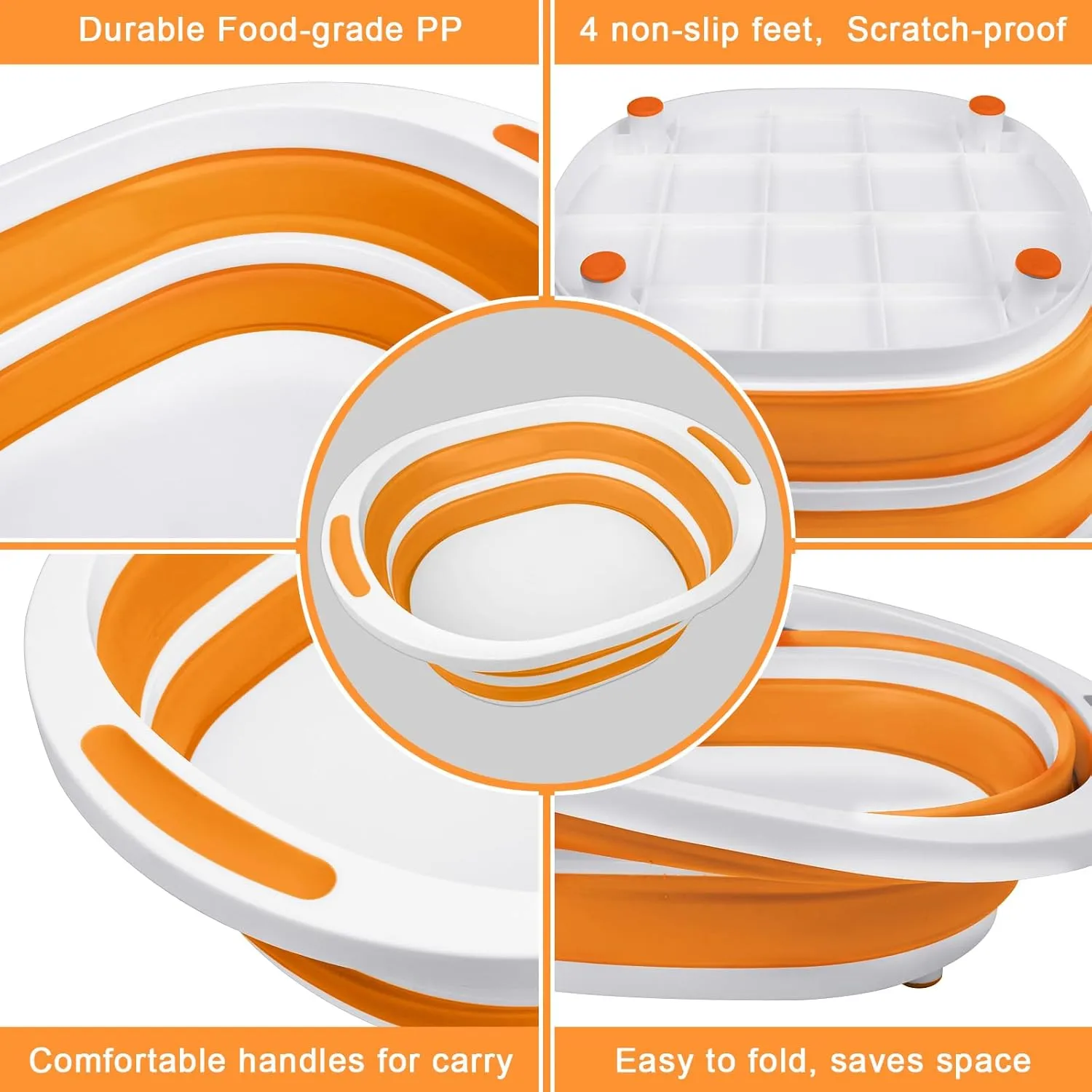 2 Pack Collapsible Wash Basin for Baby Bottles, 2 Gal Portable Sink Basin Cutting Board for RV Home Kitchen, Foldable Dish Pan Ice Beverage Tubs Cleaning Supplies for Outdoor Camping Veggies Washing