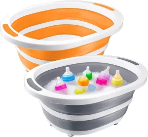 2 Pack Collapsible Wash Basin for Baby Bottles, 2 Gal Portable Sink Basin Cutting Board for RV Home Kitchen, Foldable Dish Pan Ice Beverage Tubs Cleaning Supplies for Outdoor Camping Veggies Washing