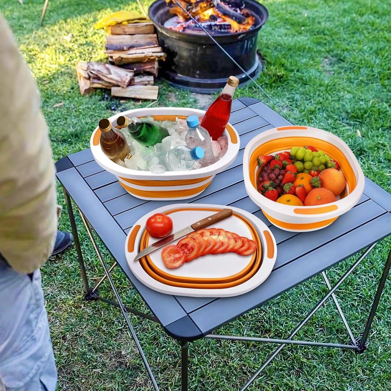 2 Pack Collapsible Wash Basin for Baby Bottles, 2 Gal Portable Sink Basin Cutting Board for RV Home Kitchen, Foldable Dish Pan Ice Beverage Tubs Cleaning Supplies for Outdoor Camping Veggies Washing
