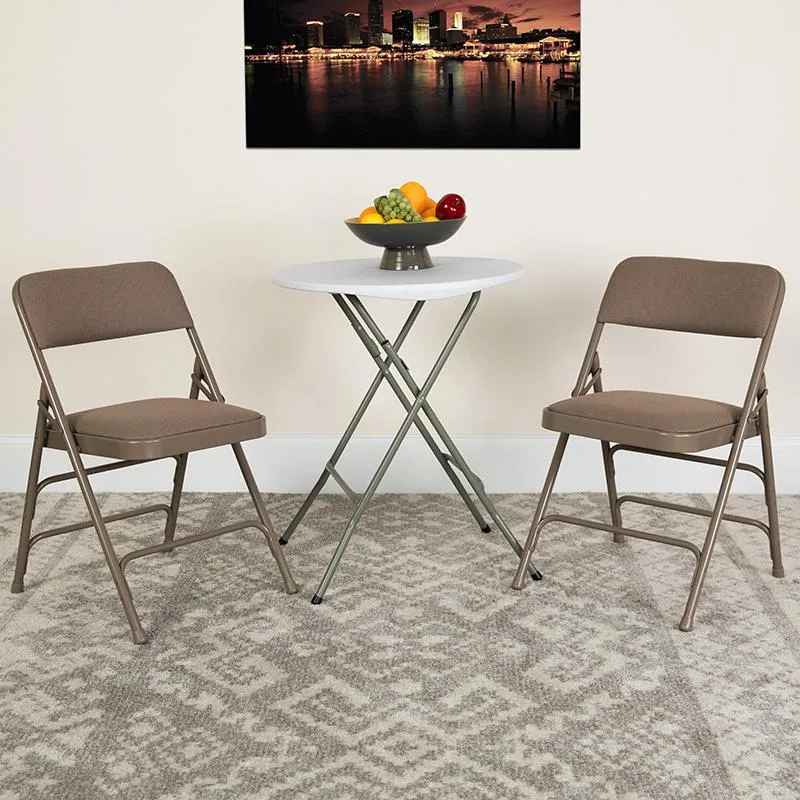 2 Pack HERCULES Series Curved Triple Braced & Double Hinged Beige Fabric Metal Folding Chair - Flash Furniture