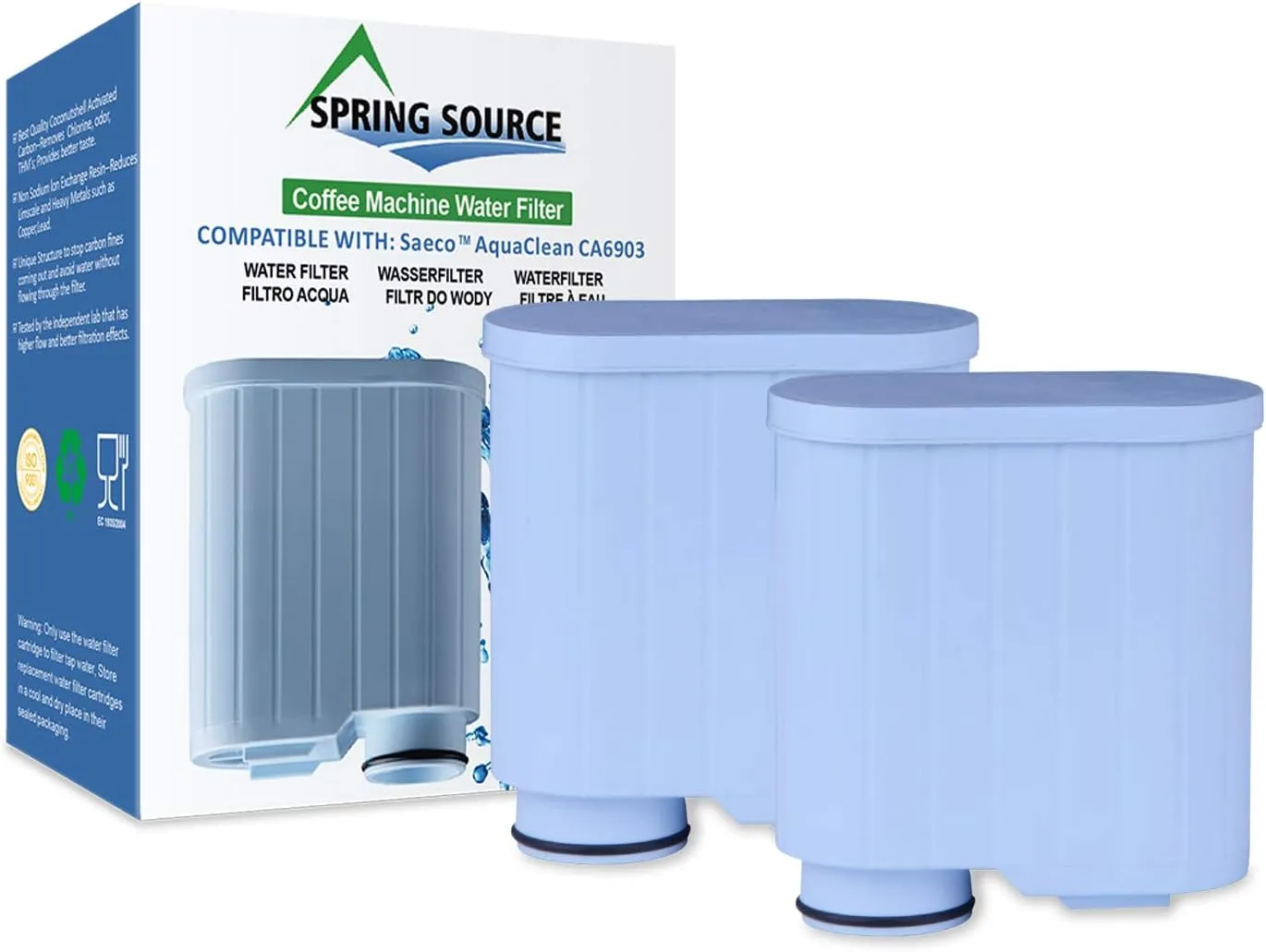 2-Pack Spring Source CMF009 Coffee Machine Water Filter Replacement For Philips Saeco AquaClean CA6903