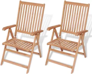 2 Pcs Reclining Folding Patio Chairs Solid Teak Wood Outdoor Lounge Chairs for Garden Backyard Poolside Relaxation