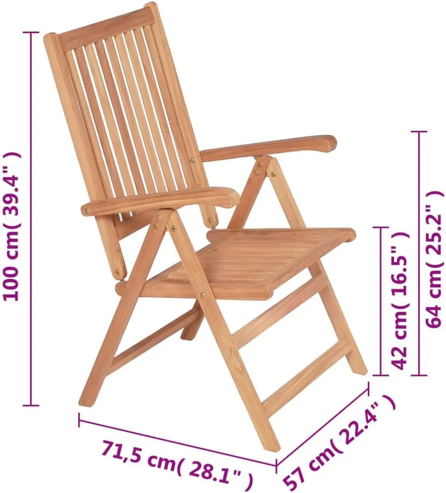 2 Pcs Reclining Folding Patio Chairs Solid Teak Wood Outdoor Lounge Chairs for Garden Backyard Poolside Relaxation