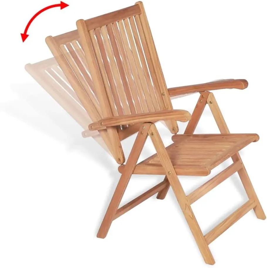 2 Pcs Reclining Folding Patio Chairs Solid Teak Wood Outdoor Lounge Chairs for Garden Backyard Poolside Relaxation