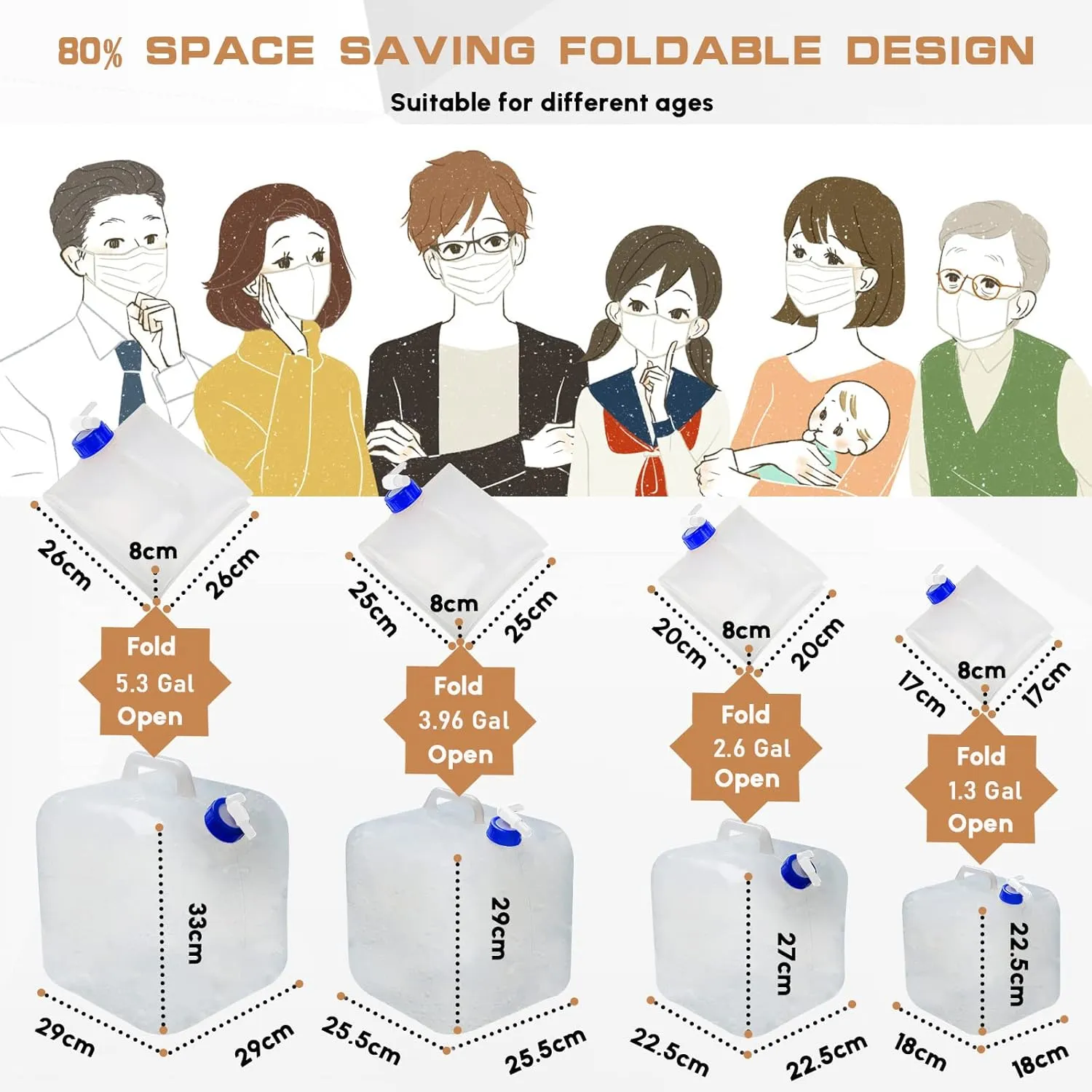 2 Pcs Water Bag Water Container 3.96 Gallon, BPA Free Foldable Water Storage Cube for Hiking, Camping, Driking, Outdoors,indoors,Emergency