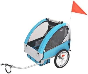 2-Seat Bicycle Trailer for Parent-Child Cycling Foldable Bike Carrier with Safety Flag, Quick-Release Hitch