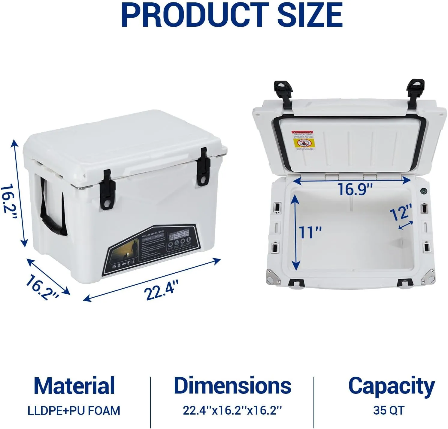 20 Quart Portable Ice Cooler, Heavy Duty Ice Chest with Portable Cup Holder, Fish Ruler, Bottle Openers, Camping Cooler for Beach Boat Fishing Picnic Travel