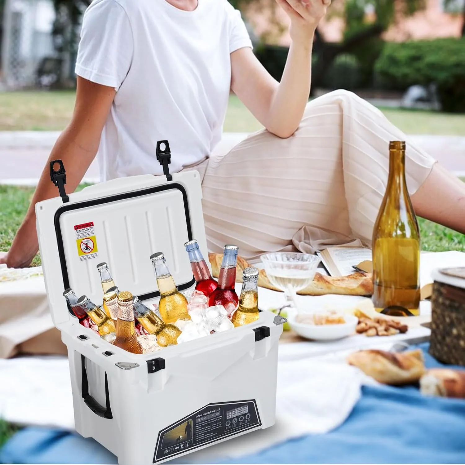 20 Quart Portable Ice Cooler, Heavy Duty Ice Chest with Portable Cup Holder, Fish Ruler, Bottle Openers, Camping Cooler for Beach Boat Fishing Picnic Travel