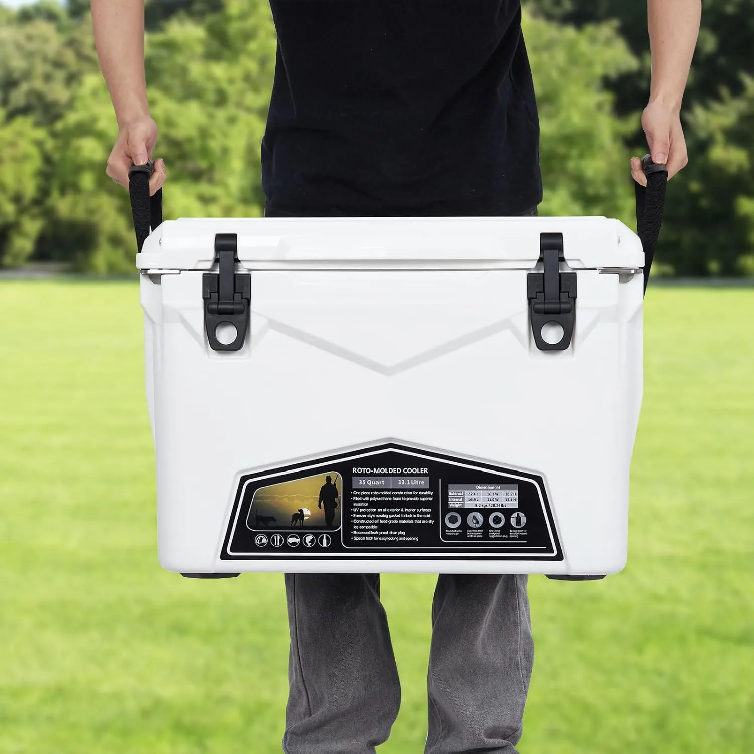 20 Quart Portable Ice Cooler, Heavy Duty Ice Chest with Portable Cup Holder, Fish Ruler, Bottle Openers, Camping Cooler for Beach Boat Fishing Picnic Travel