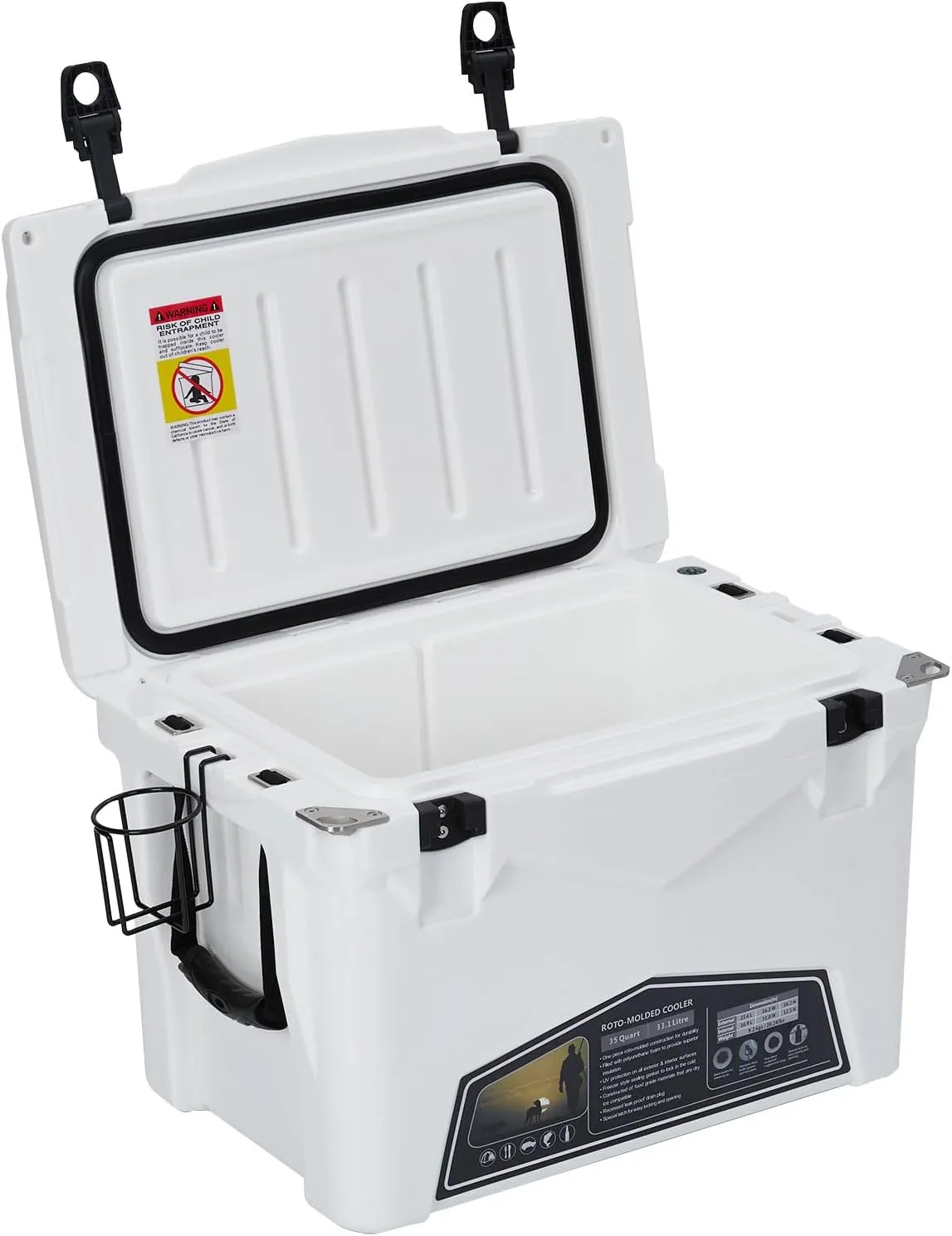 20 Quart Portable Ice Cooler, Heavy Duty Ice Chest with Portable Cup Holder, Fish Ruler, Bottle Openers, Camping Cooler for Beach Boat Fishing Picnic Travel
