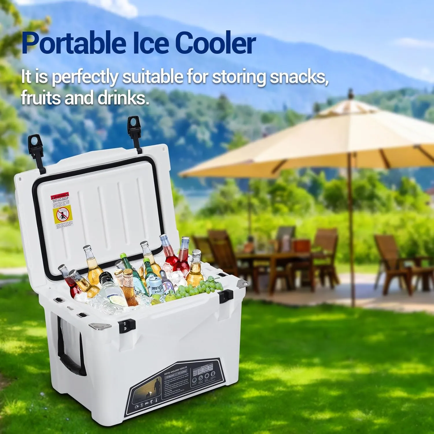 20 Quart Portable Ice Cooler, Heavy Duty Ice Chest with Portable Cup Holder, Fish Ruler, Bottle Openers, Camping Cooler for Beach Boat Fishing Picnic Travel