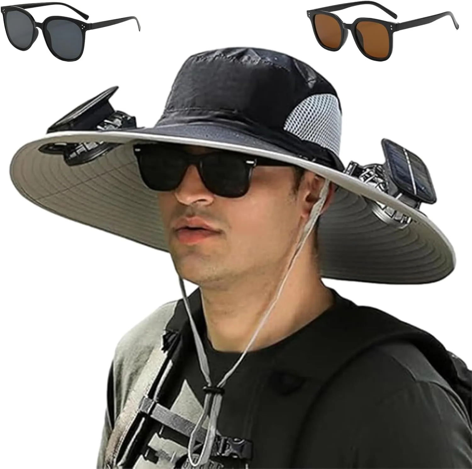 2025 New Solar Powered Fan hat, Wide Brim Solar Fan Hat USB Charging, for Men Fishing Camping UPF 50 