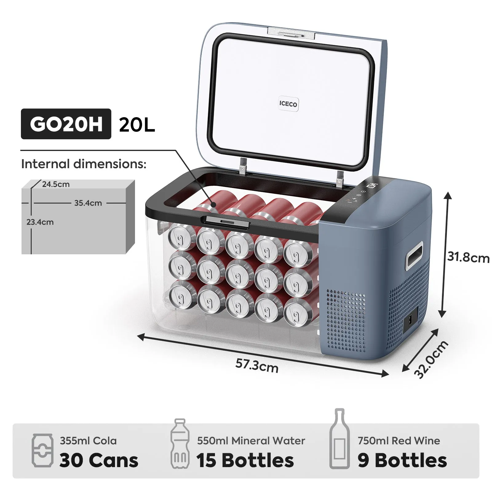 21QT GO20H Grey Portable Freezer Cooler & Warmer | Exclusive for Canada