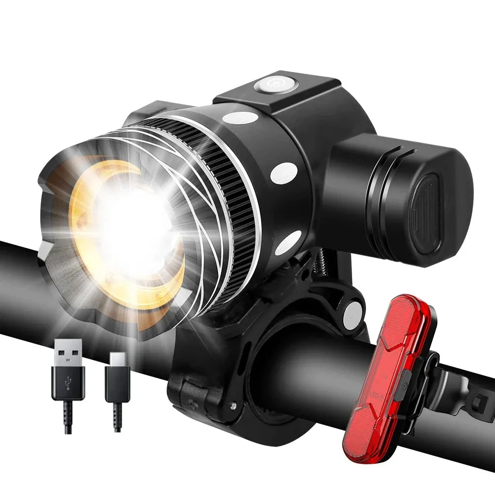 2400mAh USB Rechargeable LED Bicycle Front Light - Aluminum Alloy MTB Headlight and Taillight Lantern