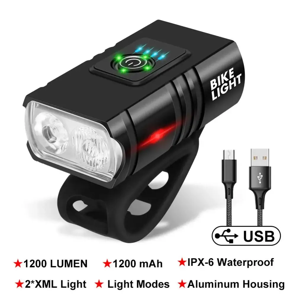 2400mAh USB Rechargeable LED Bicycle Front Light - Aluminum Alloy MTB Headlight and Taillight Lantern