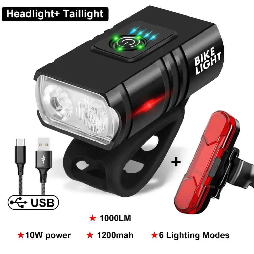 2400mAh USB Rechargeable LED Bicycle Front Light - Aluminum Alloy MTB Headlight and Taillight Lantern