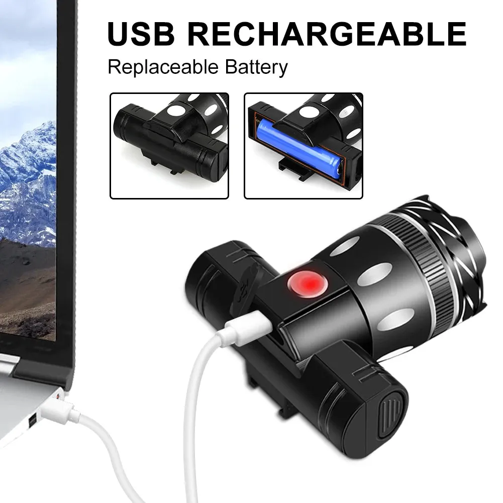 2400mAh USB Rechargeable LED Bicycle Front Light - Aluminum Alloy MTB Headlight and Taillight Lantern