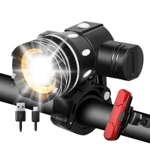 2400mAh USB Rechargeable LED Bicycle Front Light - Aluminum Alloy MTB Headlight and Taillight Lantern