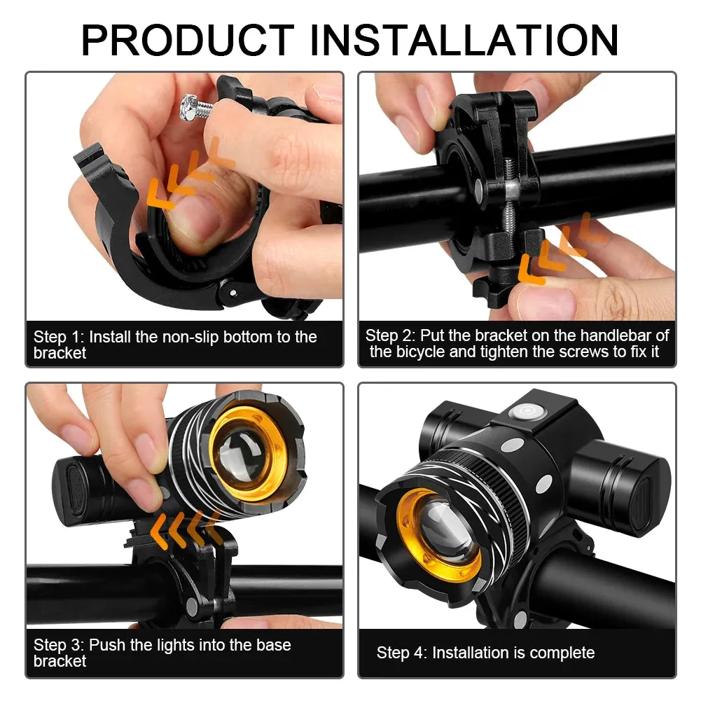 2400mAh USB Rechargeable LED Bicycle Front Light - Aluminum Alloy MTB Headlight and Taillight Lantern