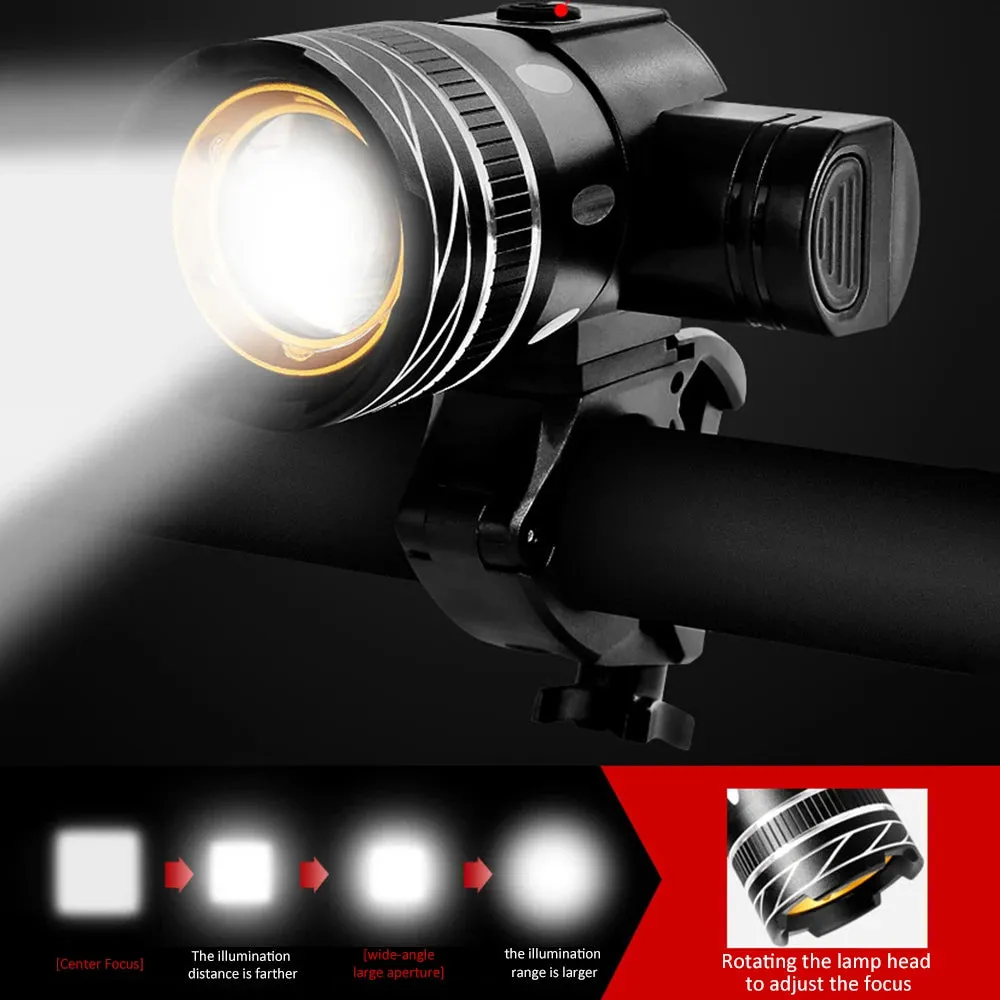 2400mAh USB Rechargeable LED Bicycle Front Light - Aluminum Alloy MTB Headlight and Taillight Lantern