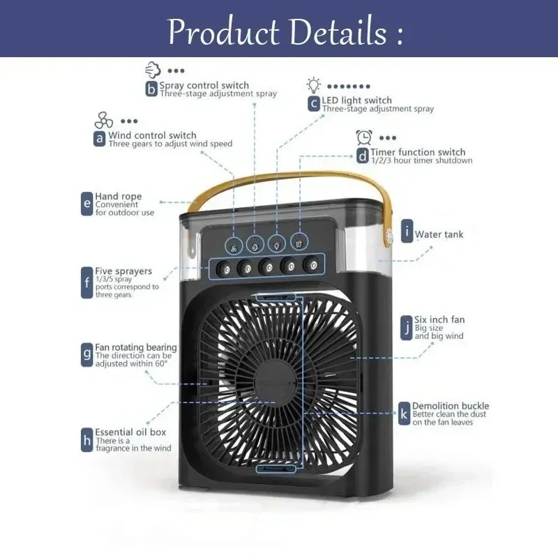 3-in-1 Portable Air Cooler – Fan, Humidifier & LED Night Light