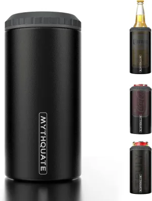 3 in 1 Slim Can Cooler for 12 OZ Skinny Can, Regular Can & Beer Bottle - Keep Cold for 6 Hours - Double Walled Insulated Stainless Steel Vacuum Beverage Can Insulator (Matte Black)