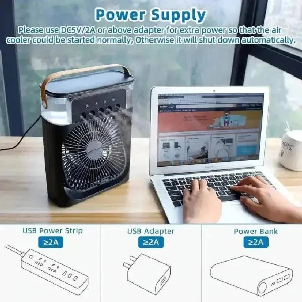 3-in-1 USB Fan with Humidifier and LED Night Light for Versatile Cooling