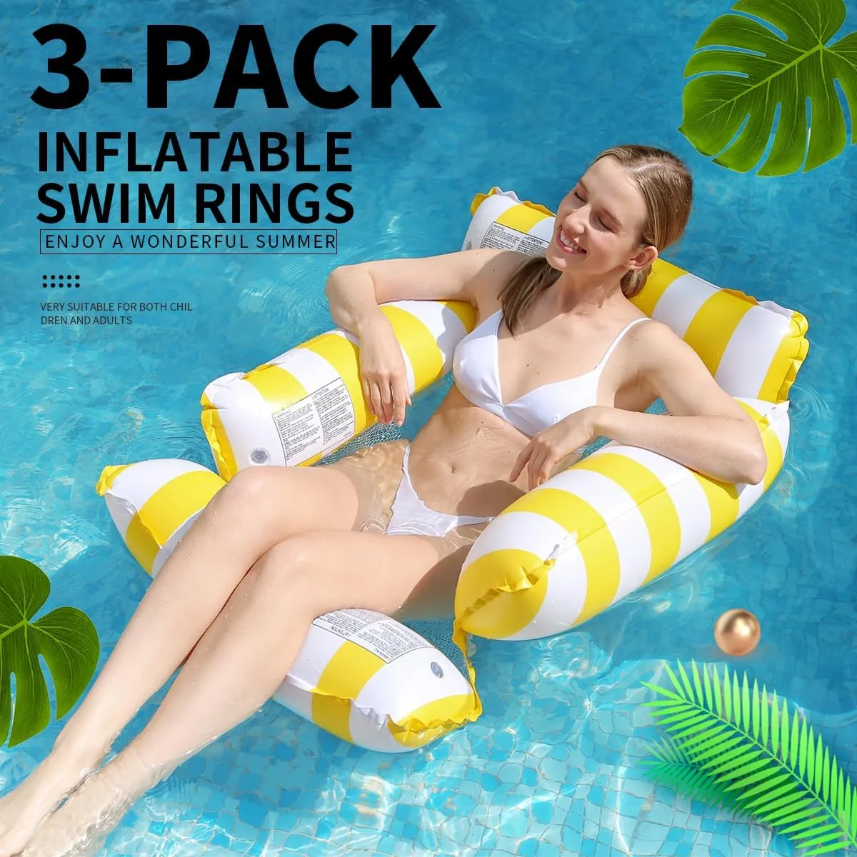 3-Pack Inflatable Swim Ring for Kids & Adults  1 Pool Ice Bar - Durable Pool Float, Fun Beach Toy, Easy to Inflate, Bright Colors, Perfect for Pool, Lake, or Summer Parties