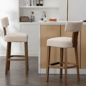 30” Bar Stools Set of 2 Counter Height Bar Stools Modern Kitchen Bar Stools with Back & Solid Wood Legs, Farmhouse Upholstered Island Stools Countertop Bar Chairs, Beige