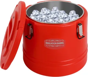 30L Insulated Bucket, 31.7Qt Insulated Soup Container Red Stainless Steel Insulated Barrel Insulated Beverage Cooler Round Food Warmer with Lid for Central Kitchens, Restaurants, Outdoor Banquets