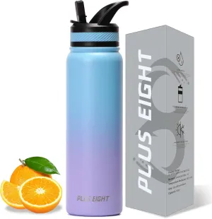 32 oz Insulated Water Bottle With Straw, Stainless Steel Sports Water Bottle Wide Mouth for Sports, Gym or Office, BPA-Free Keep Cold 24H Hot 12H (Blue Pink)