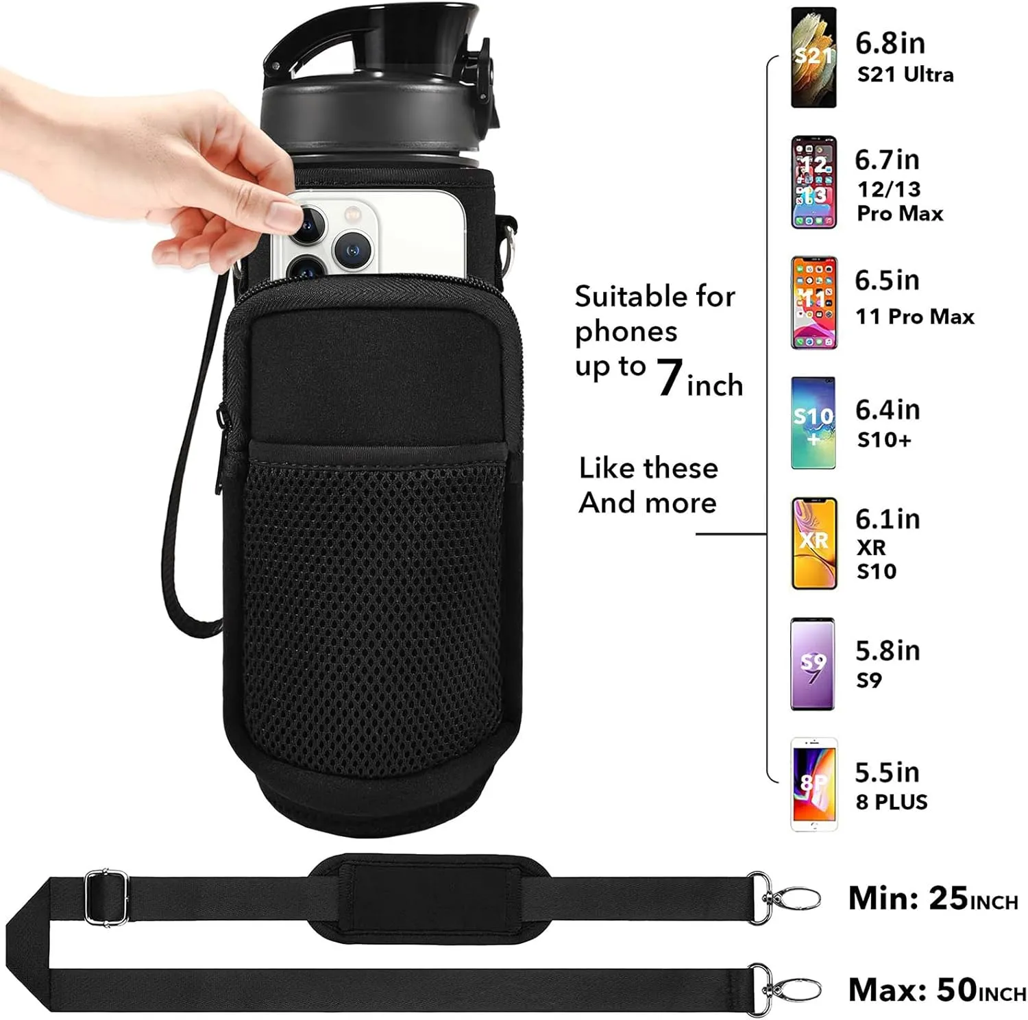 32 oz Water Bottles with Straw & Strap, Motivational Water Bottles with Times to Drink, BPA Free Reusable Sports Water Bottle with Sleeve Carrier for Hiking, Travel, Running or Fitness