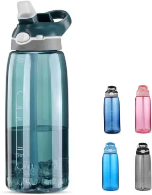 32oz Dark Cyan Water Bottle With Straw, BPA FREE Clear Bottle With Handle One Hand Use Easy Carried, Flip Up, Suit School, Office, Gym, Office For Men Women