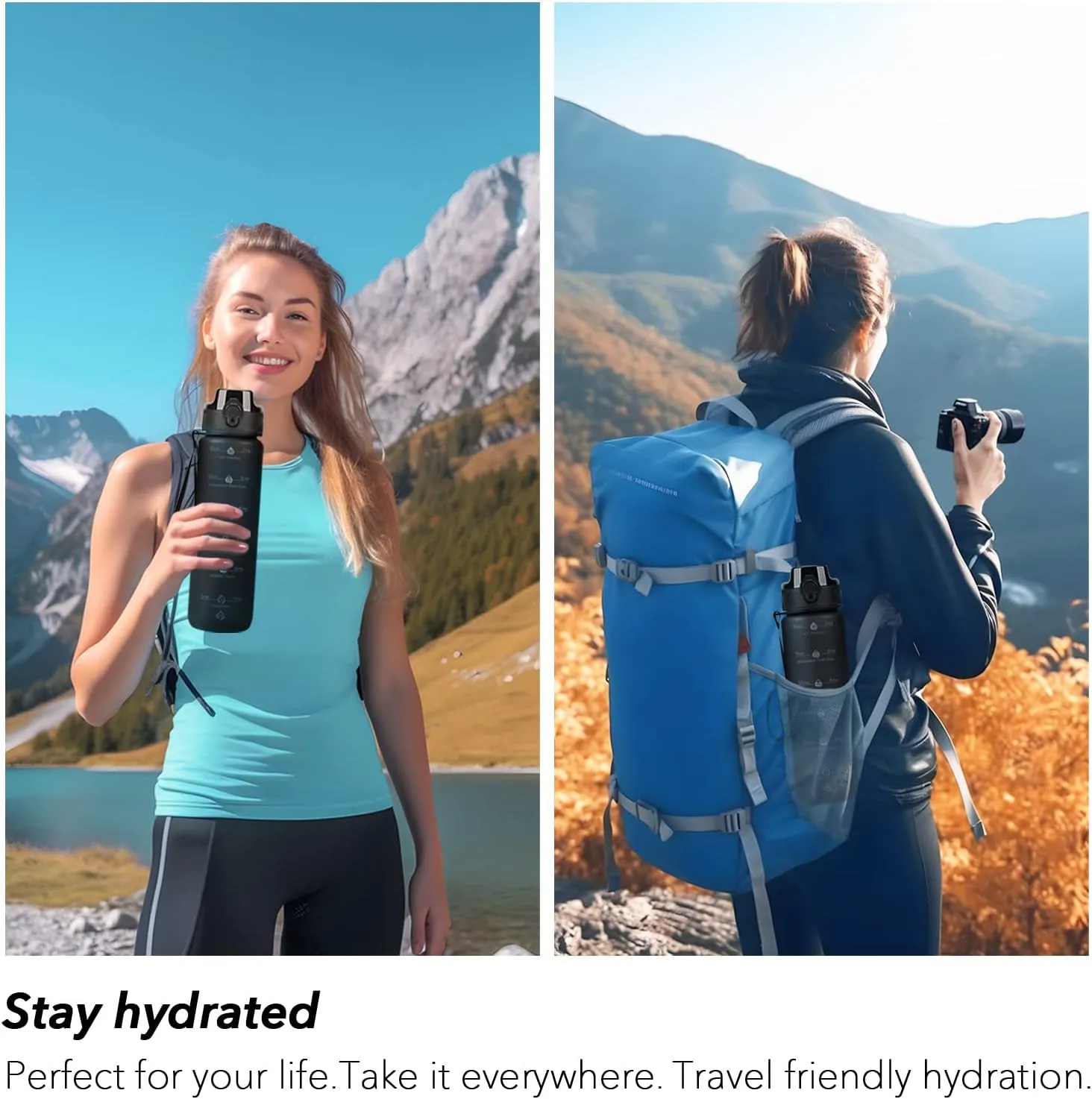 32oz Motivational Water Bottles with Time Marker & Fruit Strainer, Transparent Gradient Color Water Bottle with Times to Drink, Leakproof & BPA Free, Reusable Bottle with Strap (No Straw)