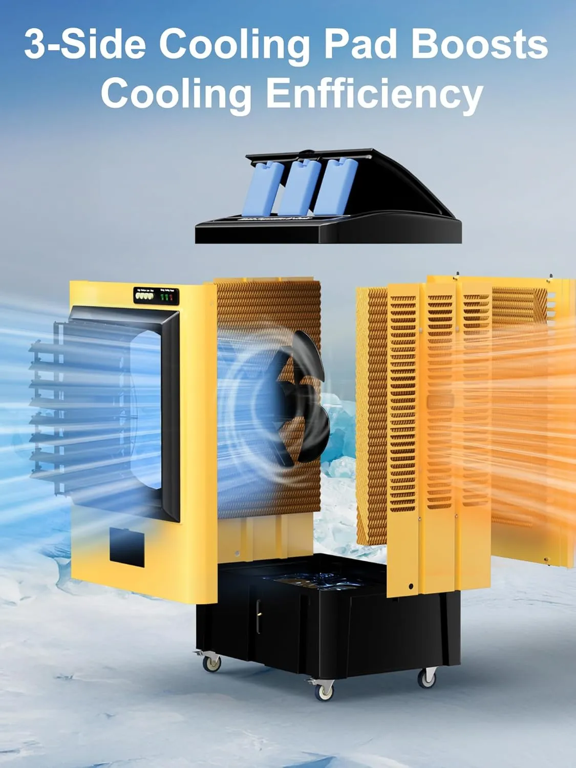 3531 CFM Swamp Cooler, 38IN Evaporative Air Cooler with 9.6 Gal Water Tank, 3 Speeds, 120°Oscillation, 3 Ice Packs, Outdoor Air Conditioner for Garage, Patio, Yard, Factory
