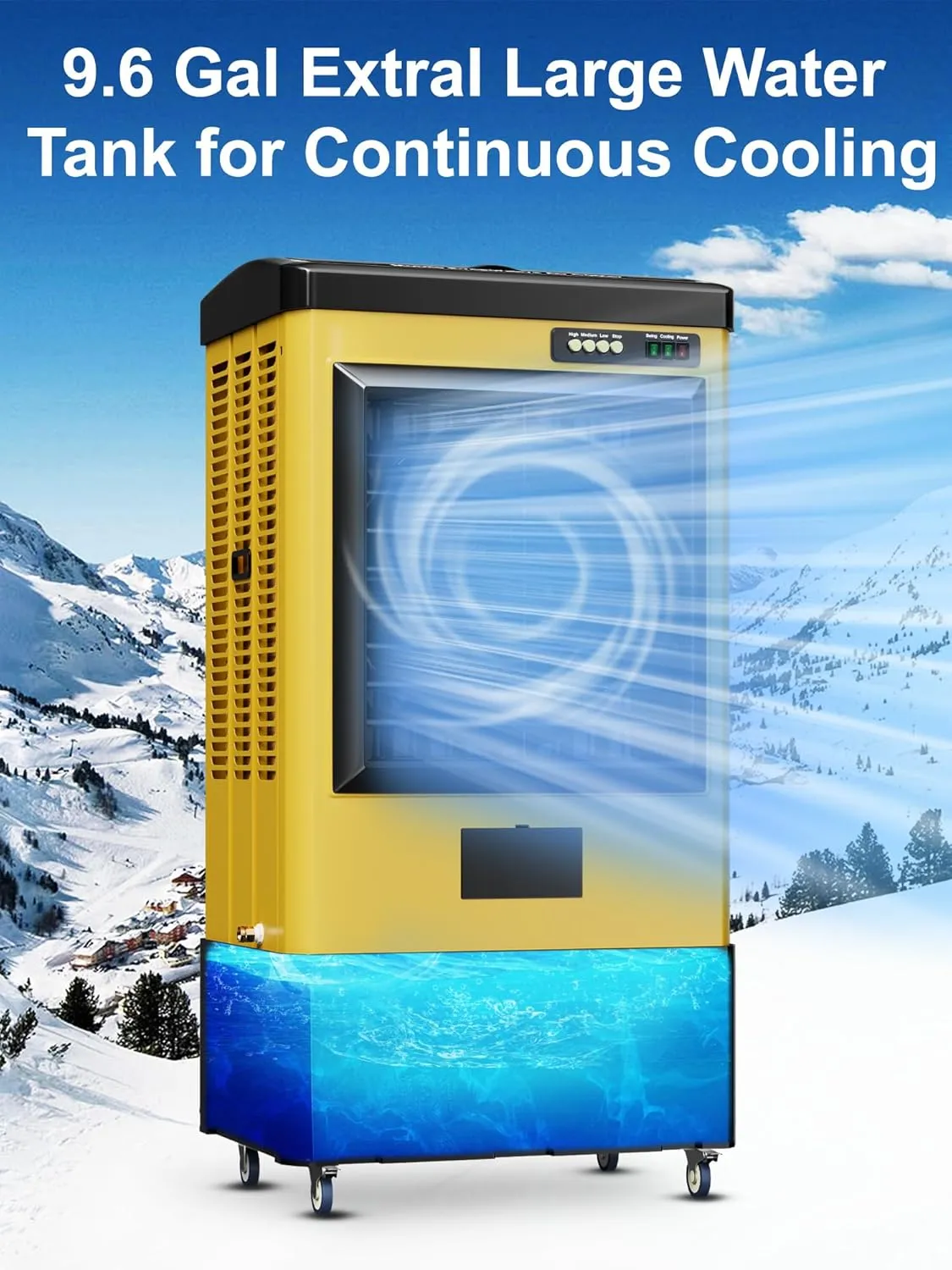 3531 CFM Swamp Cooler, 38IN Evaporative Air Cooler with 9.6 Gal Water Tank, 3 Speeds, 120°Oscillation, 3 Ice Packs, Outdoor Air Conditioner for Garage, Patio, Yard, Factory