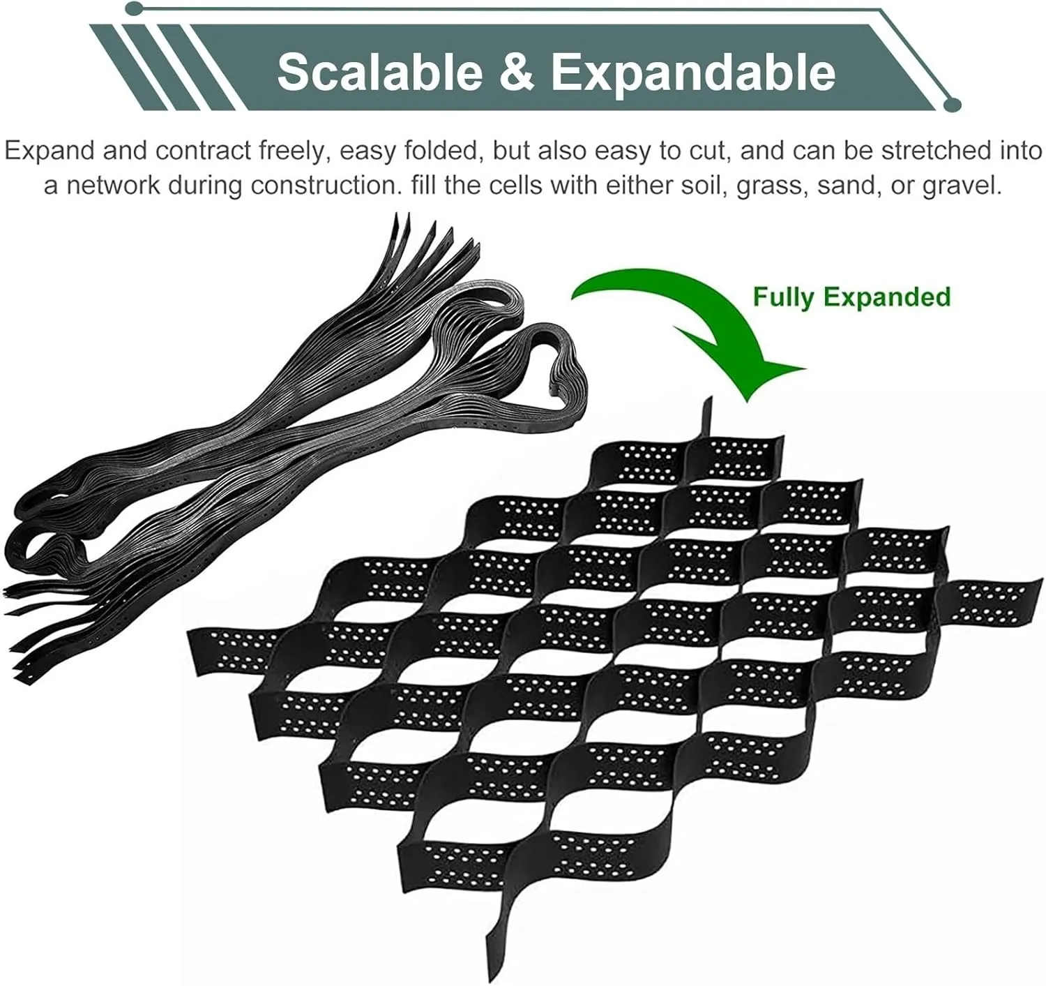 3ft/6.5ft/10ft/13ft/16.5ft/20ft/23ft/26ft/30ft Large Slope Grid Erosion Control, Honeycomb Soil Muds Support Mesh for River Bank Embankment, Outdoor Patio Backyard Pathway Walkway Pea Gravel Geogrid(3