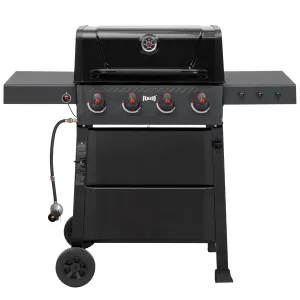 4-Burner Propane Gas Grill with 2 Side Tables and Porcelain-Enameled Grates for Patio Garden Barbecue,36000 BTU Outdoor Grill for Outdoor Cooking, Black